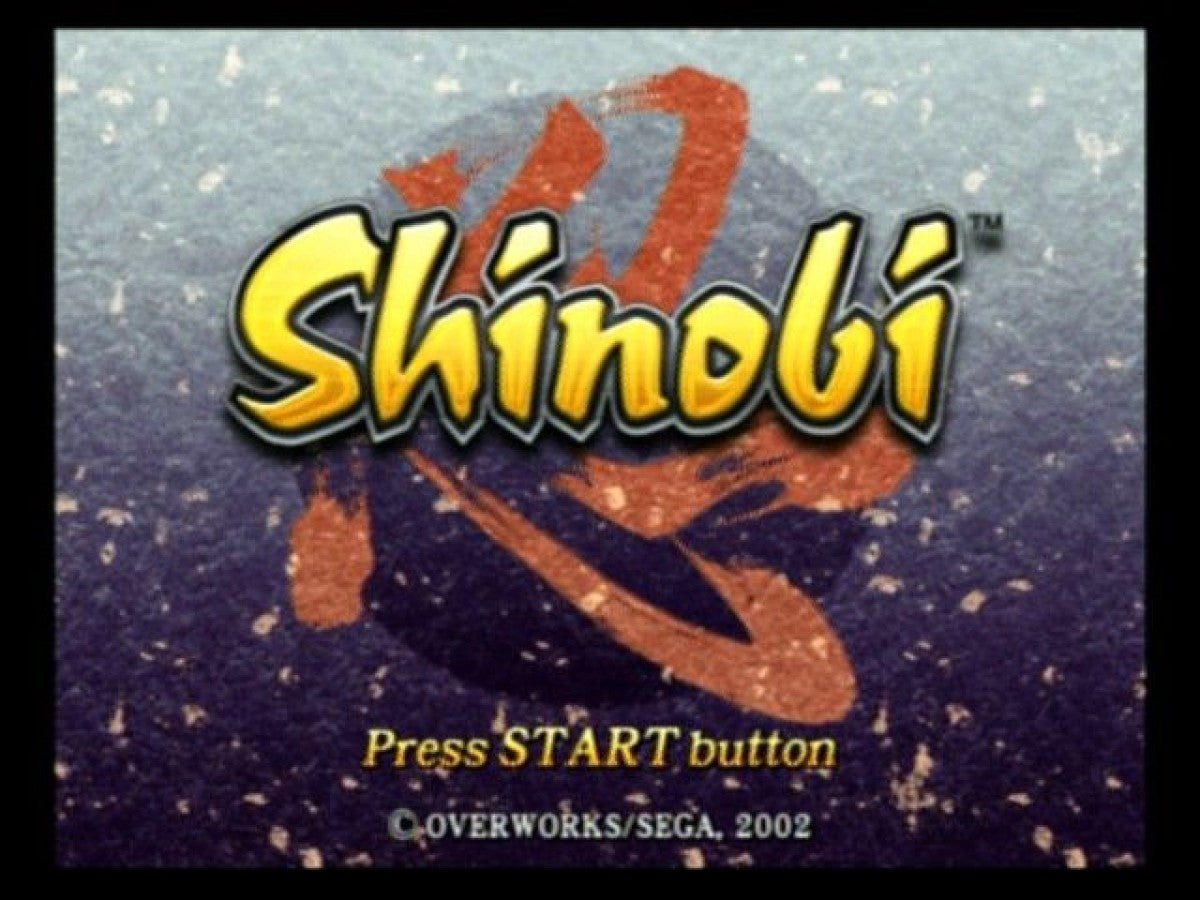 Shinobi – PlayStation 2 (PS2) video game title screen, action-adventure ninja game.