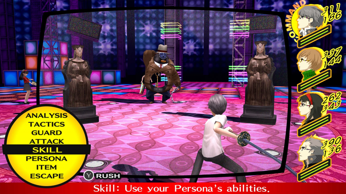Persona 4 Golden Limited Run #214 SDCC Foil Nintendo Switch NS video game featuring role playing gameplay high school life simulation dungeon exploration turn based combat social links character development mystery storyline and memorable Persona characters limited edition collectible release Nintendo Switch gaming video game collection gameplay