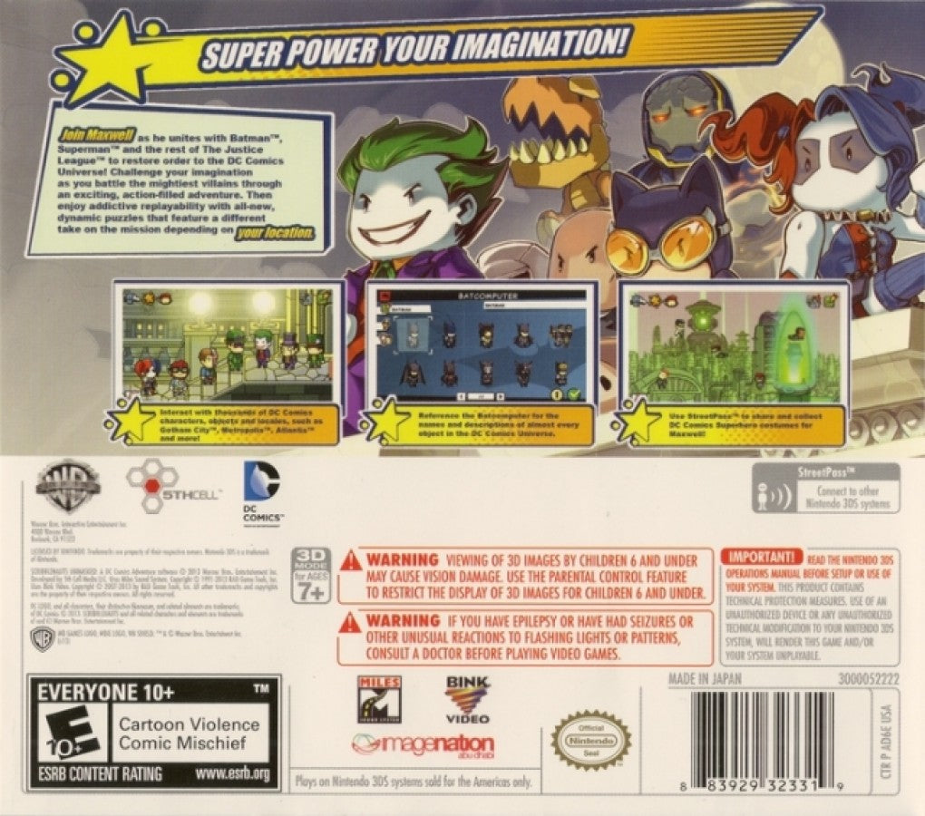 Scribblenauts Unmasked: A DC Comics Adventure back of case for Nintendo 3DS (3DS) puzzle action video game