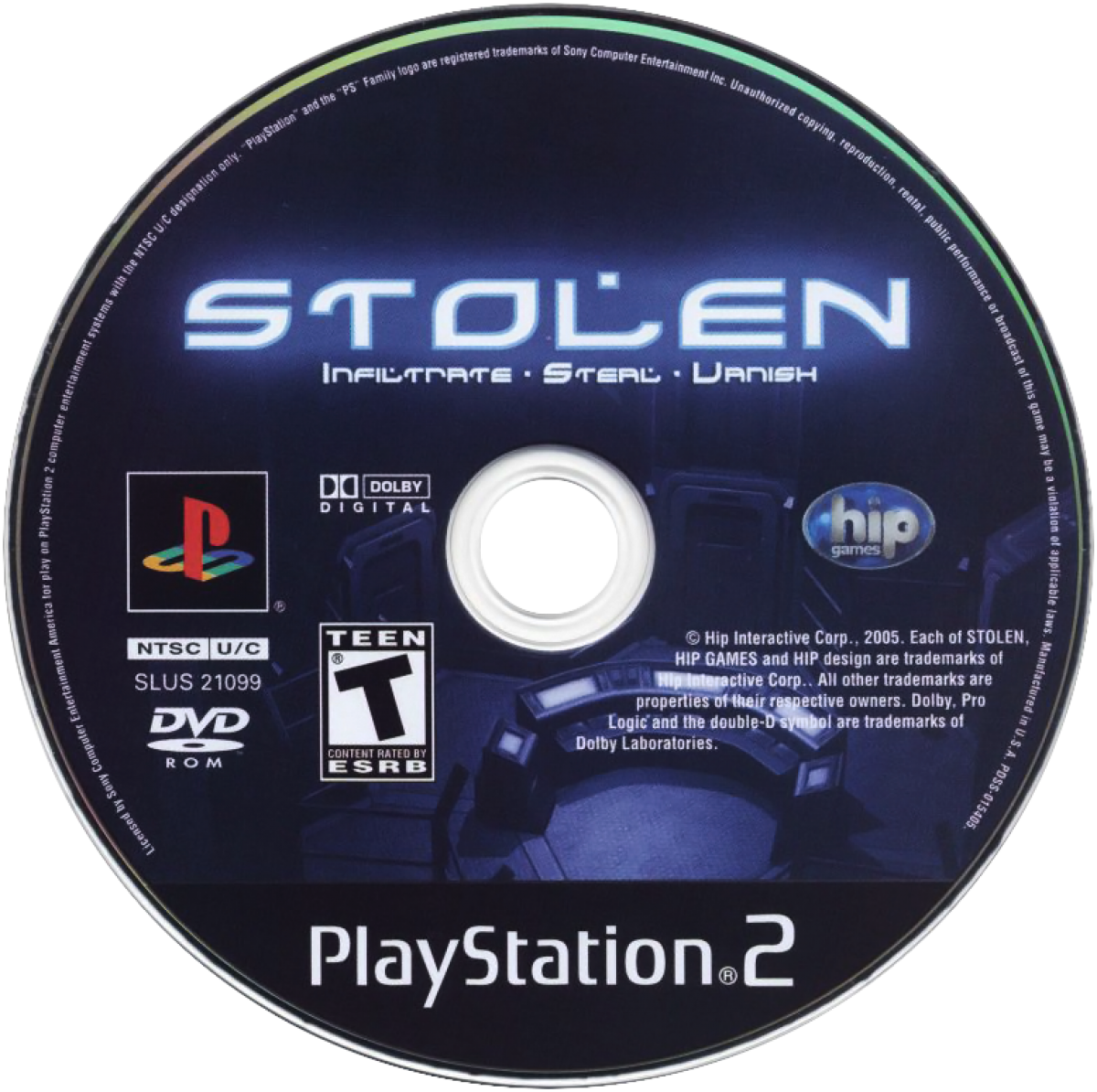 Stolen – PlayStation 2 (PS2) video game disc, stealth action.