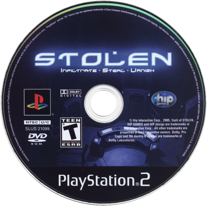 Stolen – PlayStation 2 (PS2) video game disc, stealth action.