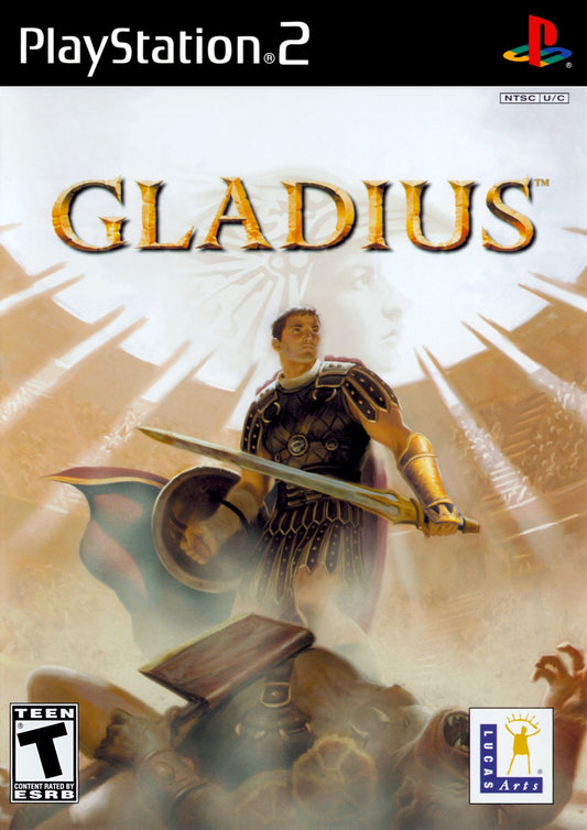Gladius PlayStation 2 PS2 video game, tactical turn-based RPG, gladiator combat, strategy gameplay, classic console title cover