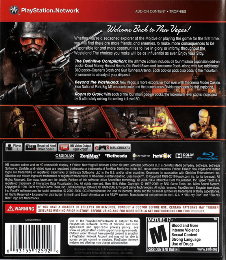 Fallout: New Vegas [Ultimate Edition][Greatest Hits] back cover for PlayStation 3 (PS3) video game