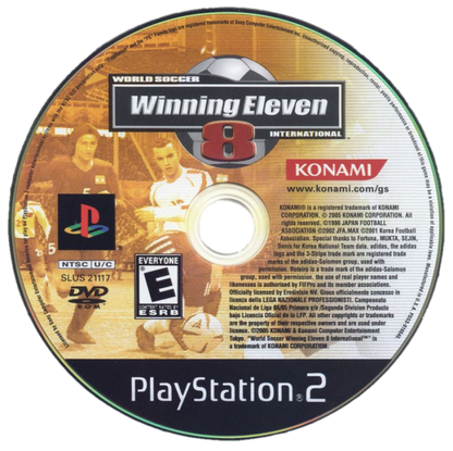 Winning Eleven 8 PlayStation 2 PS2 for soccer sports video game fans featuring realistic football matches international teams tactical gameplay passing shooting dribbling set pieces player management tournament modes and competitive multiplayer action collectible gaming appeal game disc