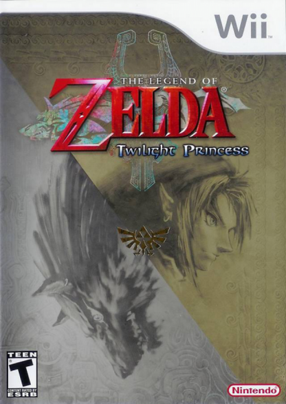The Legend of Zelda: Twilight Princess cover art for Nintendo Wii (Wii) featuring epic action‑adventure gameplay with motion‑controlled sword combat, puzzle‑filled dungeons, and Link’s transformation into a wolf.
