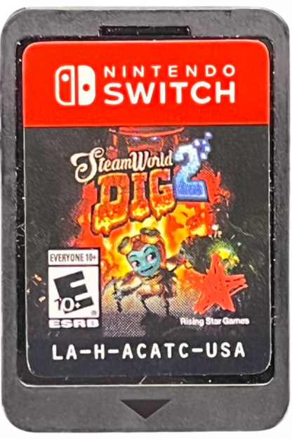 SteamWorld Dig 2 Nintendo Switch inspired design featuring charming underground action adventure aesthetic steampunk robot exploration mining gameplay interconnected cave systems platforming progression puzzle solving and colorful handcrafted environments presentation cartridge