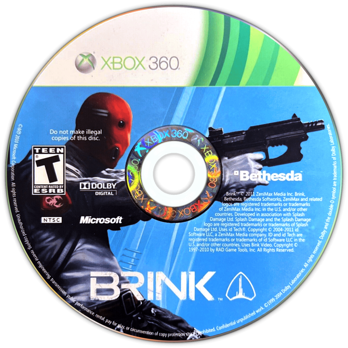 Brink disc for Xbox 360 (X360) first-person shooter parkour video game