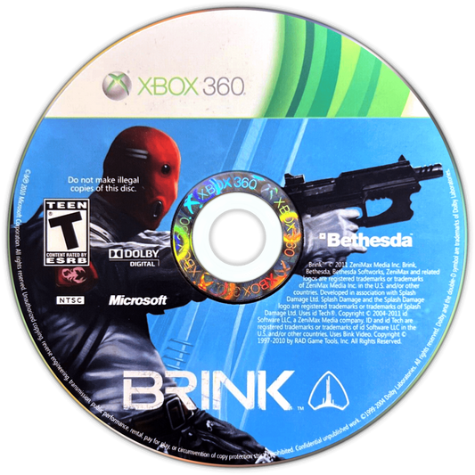 Brink disc for Xbox 360 (X360) first-person shooter parkour video game