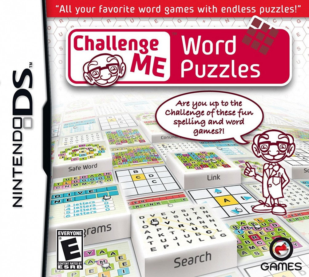 Challenge Me Word Puzzles for Nintendo DS, cover image for a puzzle video game with word challenges, vocabulary gameplay, brain training exercises, and multiple game modes