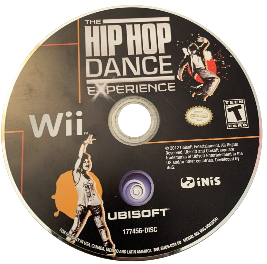 The Hip Hop Dance Experience Nintendo Wii video game, rhythm dance gameplay, motion-controlled performance, music and party game title disc