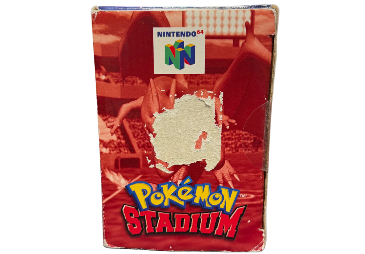 Pokemon Stadium Nintendo 64 N64 battle simulator game 3D Pokemon battles transfer pak compatibility mini games tournament mode multiplayer Nintendo classic retro gaming cartridge video game title gameplay side of box