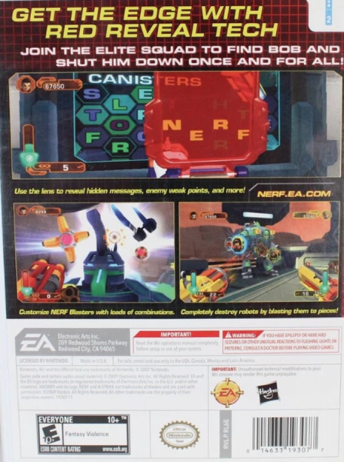 NERF N-Strike: Elite – Nintendo Wii (Wii) first-person foam blaster shooter action video game back of case