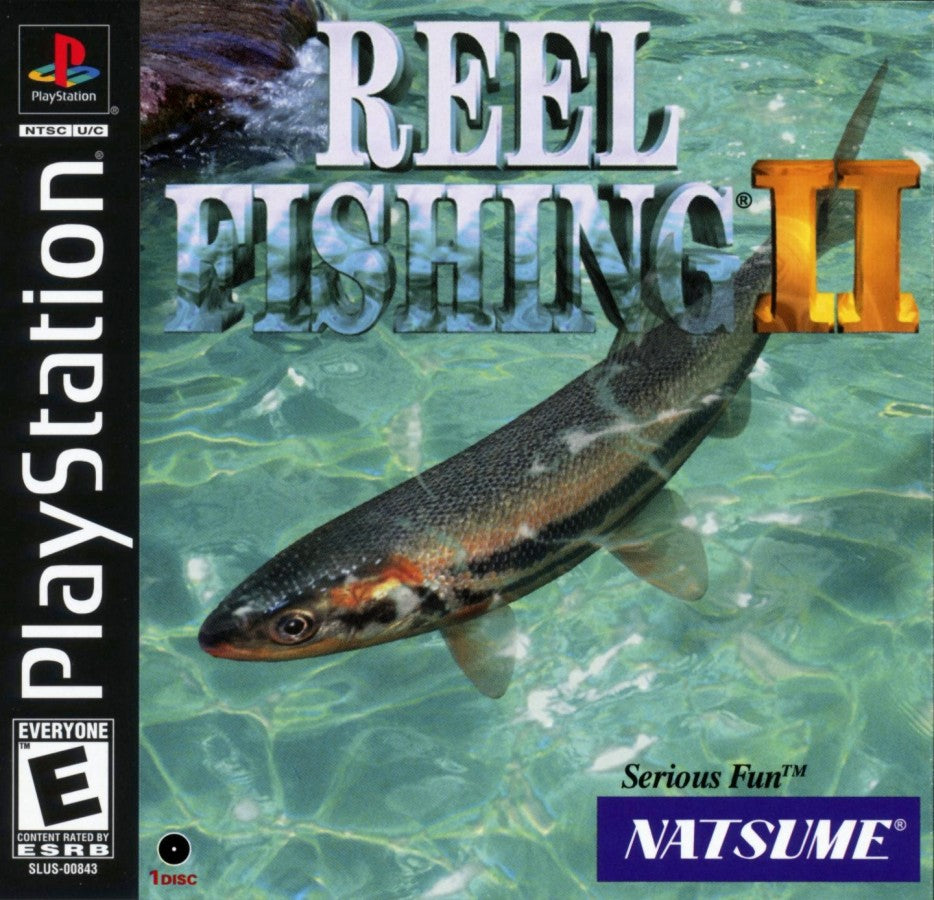 Reel Fishing II PlayStation 1 PS1 for retro video game enthusiasts featuring fishing simulation gameplay realistic angling mechanics diverse fishing locations lure selection techniques relaxing outdoor sports experience and collectible gaming appeal front cover 