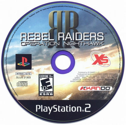 Rebel Raiders: Operation Nighthawk – PlayStation 2 (PS2) video game disc, aerial combat action game.