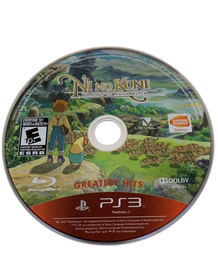 Ni no Kuni Wrath of the White Witch Greatest Hits PlayStation 3 JRPG Studio Ghibli animated visuals Level-5 developer Joe Hisaishi musical score Oliver and Drippy journey familiar taming monster collection real-time combat emotional story saving mother enchanting fantasy world gameplay screenshot disc