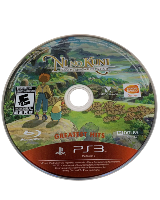 Ni no Kuni Wrath of the White Witch Greatest Hits PlayStation 3 JRPG Studio Ghibli animated visuals Level-5 developer Joe Hisaishi musical score Oliver and Drippy journey familiar taming monster collection real-time combat emotional story saving mother enchanting fantasy world gameplay screenshot disc