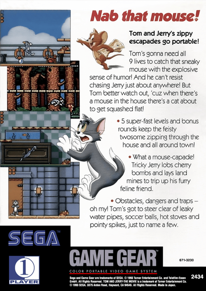 Tom and Terry the Movie back cover art for SEGA Game Gear video game. 