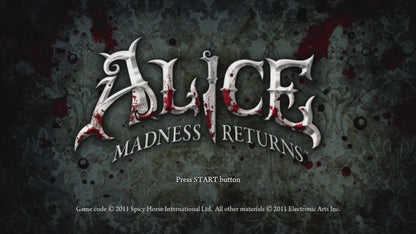 Alice: Madness Returns start screen for Xbox 360 (X360) action-adventure video game