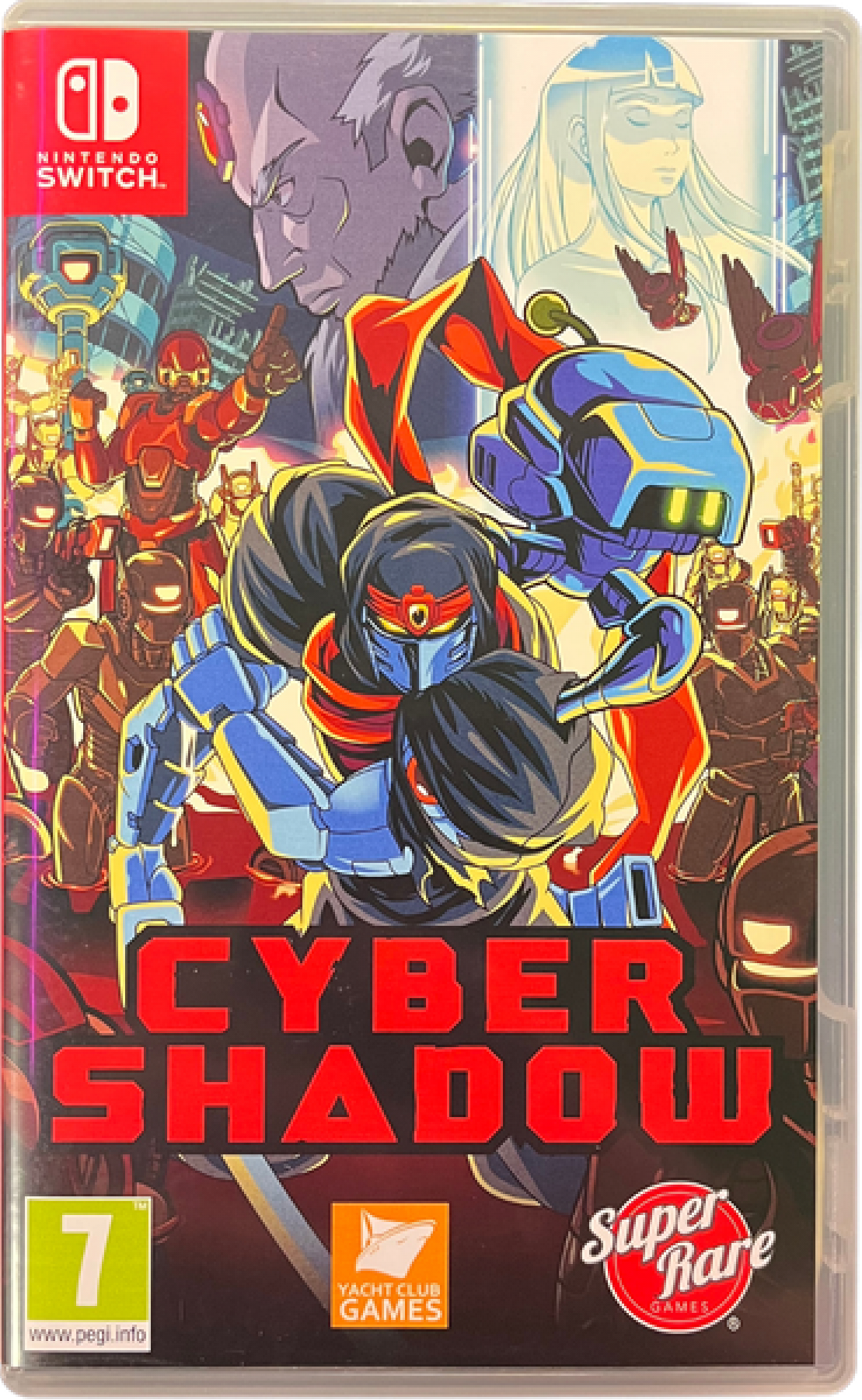 Cyber Shadow Nintendo Switch inspired design featuring retro inspired ninja action platformer aesthetic cyberpunk world fast paced sword combat pixel art visuals futuristic enemies challenging side scrolling gameplay modern indie adventure presentation cover art 