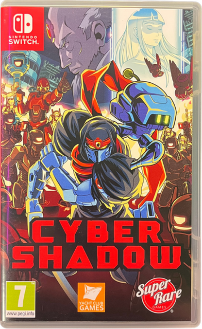 Cyber Shadow Nintendo Switch inspired design featuring retro inspired ninja action platformer aesthetic cyberpunk world fast paced sword combat pixel art visuals futuristic enemies challenging side scrolling gameplay modern indie adventure presentation cover art 