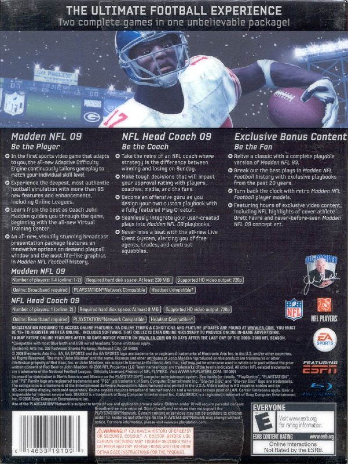 Madden NFL 09 [20th Anniversary Edition] back cover art for PlayStation 3 (PS3) video game