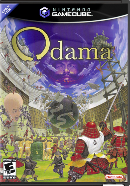 Odama GameCube GC video game, pinball action strategy, voice-controlled gameplay, Nintendo GameCube title, microphone not included front cover