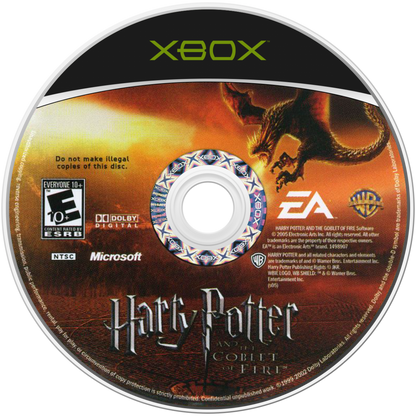 Harry Potter and the Goblet of Fire Xbox action-adventure video game based on the fourth film Triwizard Tournament Harry Ron Hermione cooperative gameplay dragon challenge Black Lake maze graveyard Voldemort duel spell casting character switching puzzle solving EA Games movie license multiplayer support disc