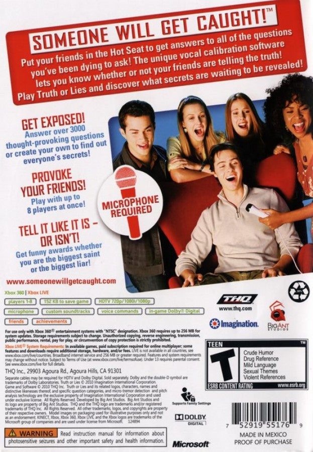 Truth or Lies back of case for Xbox 360 (X360) party trivia video game