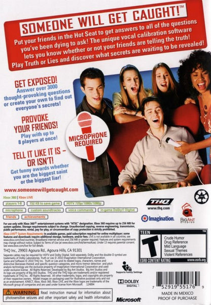 Truth or Lies back of case for Xbox 360 (X360) party trivia video game