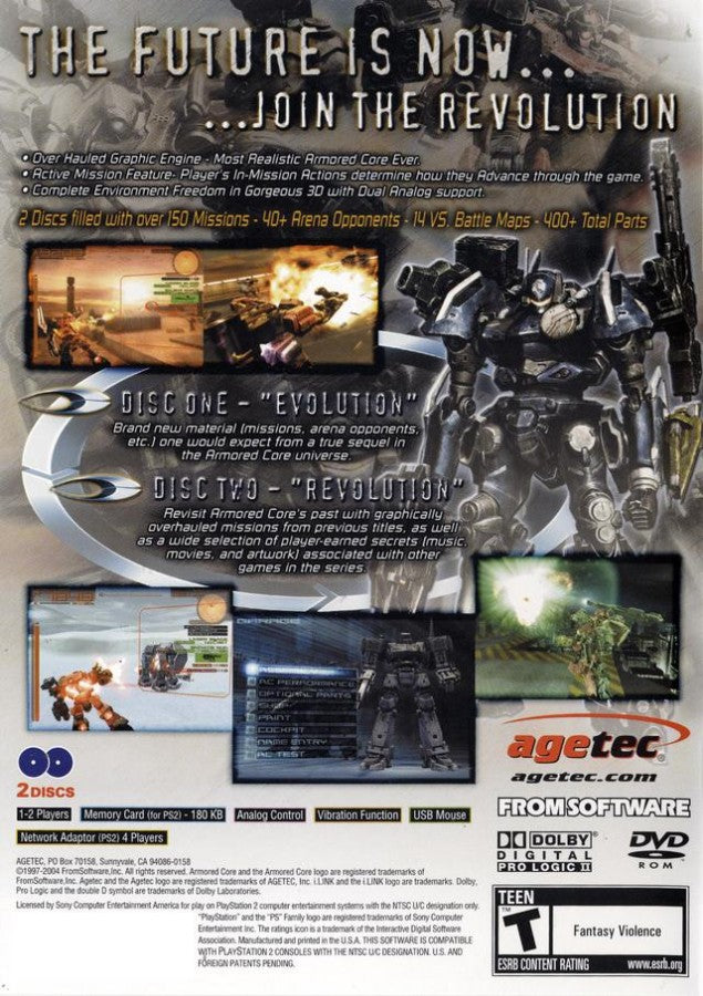 Retro Armored Core Nexus PS2 inspired design featuring futuristic mech combat aesthetic vintage PlayStation 2 customizable armored robots tactical warfare industrial sci fi environments high speed mechanized battles nostalgic FromSoftware action back cover art