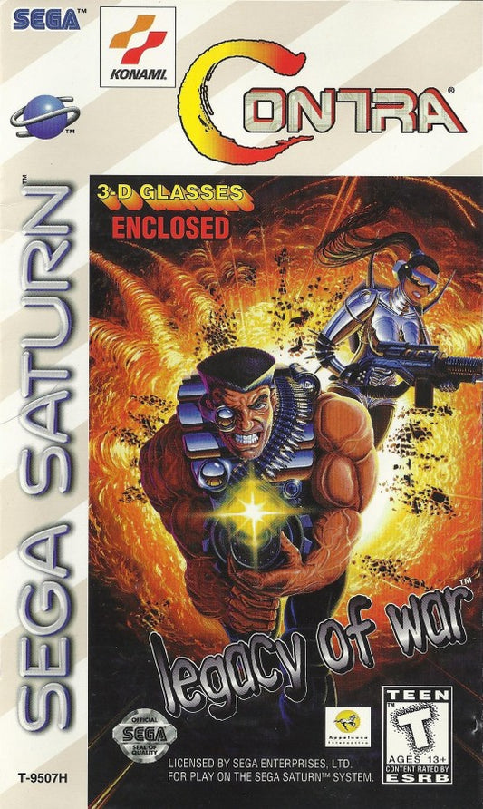 Contra Legacy of War Sega Saturn third person shooter action game run and gun Contra series sci fi combat alien enemies multiplayer co op Konami retro Saturn game Sega Saturn software video game title front cover