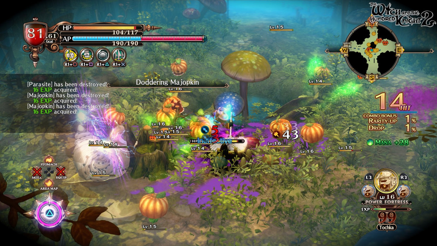 The Witch and the Hundred Knight 2 for PS4 featuring dark fantasy action RPG gameplay and anime style artwork gameplay