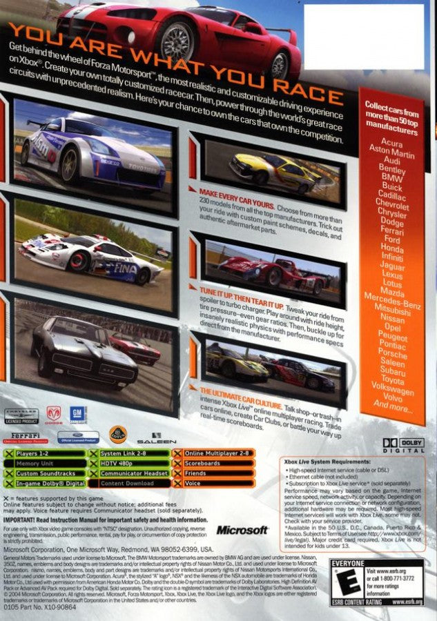Forza Motorsport back cover for Xbox (XBOX) video game