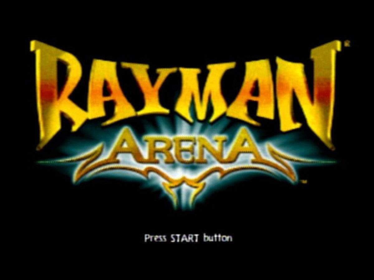 Rayman Arena – PlayStation 2 (PS2) video game title page, party platformer battle game.