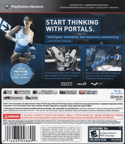 Portal 2 back cover art for PlayStation 3 (PS3) video game