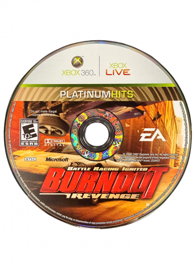 Burnout Revenge Platinum Hits Xbox 360 video game featuring high speed arcade racing gameplay crash mode destruction challenges aggressive driving traffic collisions takedown mechanics competitive races and classic Xbox 360 racing gameplay retro video game collection collectible gaming appeal disc
