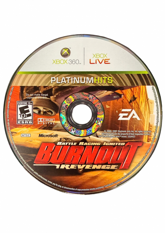 Burnout Revenge Platinum Hits Xbox 360 video game featuring high speed arcade racing gameplay crash mode destruction challenges aggressive driving traffic collisions takedown mechanics competitive races and classic Xbox 360 racing gameplay retro video game collection collectible gaming appeal disc