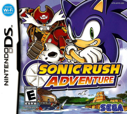 Sonic Rush Adventure Nintendo DS for retro video game enthusiasts featuring high speed side scrolling platforming gameplay Sonic and Blaze adventures fast paced action colorful stages boss battles touchscreen features and collectible gaming appeal front cover 