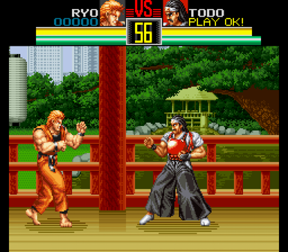 Art of Fighting Super Nintendo Entertainment System SNES video game featuring 2D fighting gameplay martial arts combat Ryo Sakazaki Robert Garcia special moves combo attacks competitive matches character battles and classic 16 bit Nintendo arcade gameplay retro video game collection collectible gaming appeal gameplay