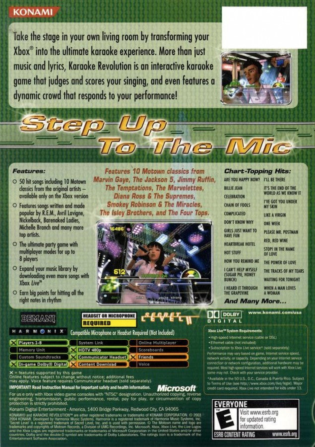Karaoke Revolution back cover art for Xbox (XBOX) video game