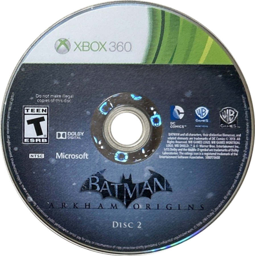 Batman: Arkham Origins disc art for XBox 360 video game