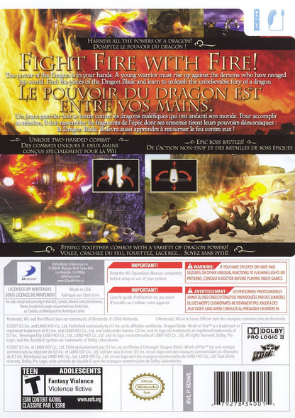 Dragon Blade: Wrath Of Fire back cover art for Nintendo Wii (Wii) video game 