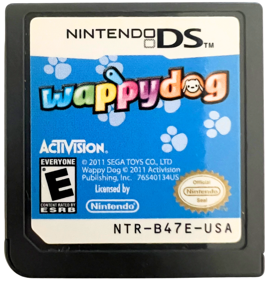 Wappy Dog for Nintendo DS, cartridge for a pet simulation video game with interactive dog toy connectivity, mini-games, voice commands, and family-friendly gameplay