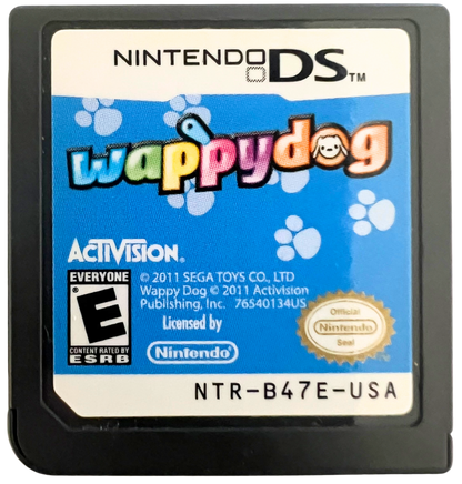 Wappy Dog for Nintendo DS, cartridge for a pet simulation video game with interactive dog toy connectivity, mini-games, voice commands, and family-friendly gameplay