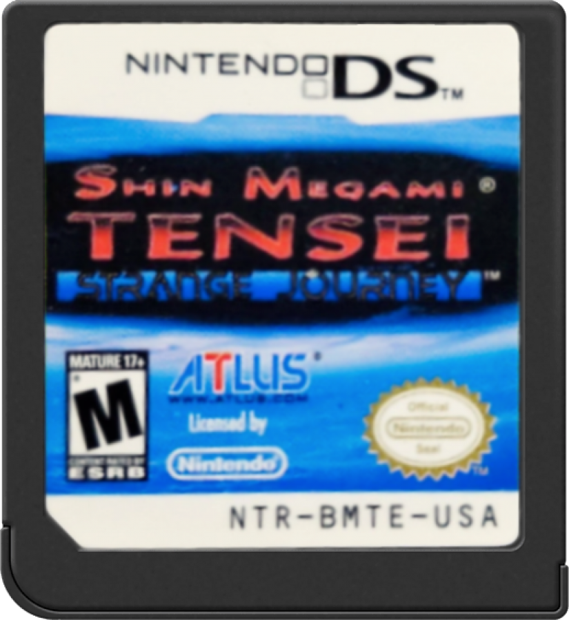 Shin Megami Tensei Strange Journey Nintendo DS game featuring first person dungeon crawling RPG gameplay with demon negotiation alignment based story paths and strategic turn based combat in a sci fi setting catridge