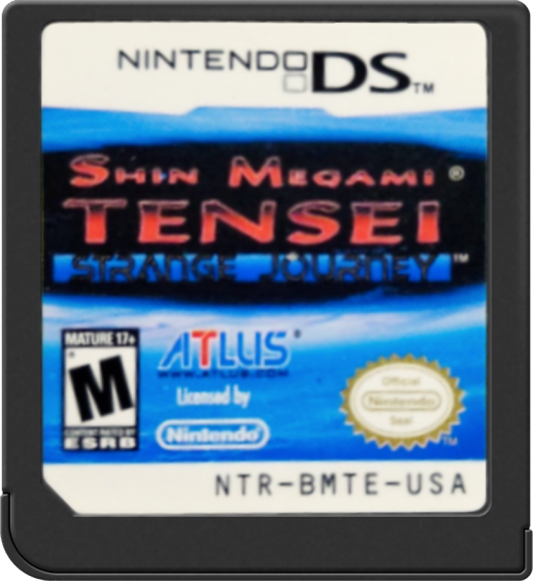 Shin Megami Tensei Strange Journey Nintendo DS game featuring first person dungeon crawling RPG gameplay with demon negotiation alignment based story paths and strategic turn based combat in a sci fi setting catridge
