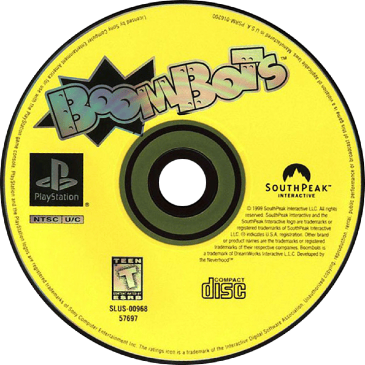 BoomBots PlayStation PS1 for action fighting video game fans featuring colorful robot battles fast paced arena combat explosive weapons multiplayer gameplay quirky characters cartoon style graphics arcade action challenging game modes collectible gaming appeal disc