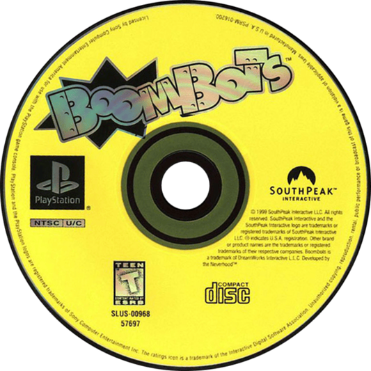 BoomBots PlayStation PS1 for action fighting video game fans featuring colorful robot battles fast paced arena combat explosive weapons multiplayer gameplay quirky characters cartoon style graphics arcade action challenging game modes collectible gaming appeal disc