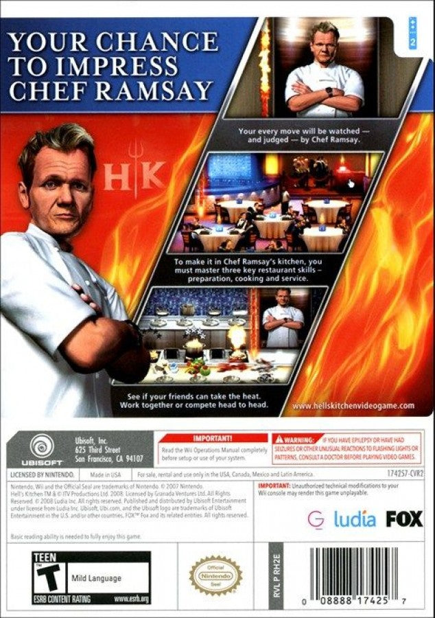 Hell’s Kitchen – Nintendo Wii (Wii) cooking simulation reality TV game back of case for video game