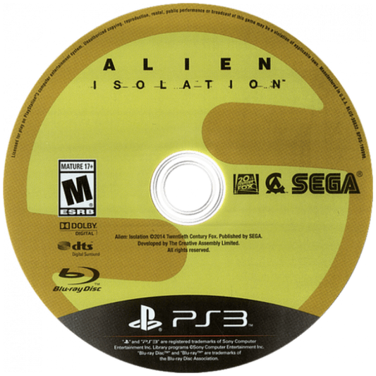 Alien: Isolation disc for PlayStation 3 (PS3) video game